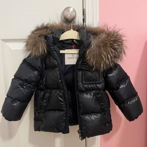 Moncler Shiny Black Puffer with Fur Hood